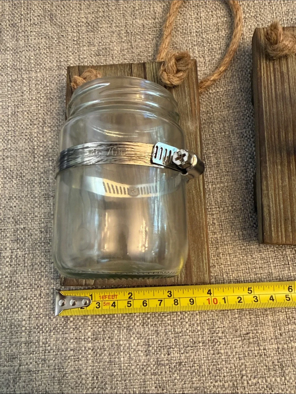 Rustic Brown Wood Wall Sconce with Clear Glass Jar
